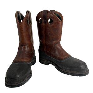 Georgia Mud Dog Pull-On Coffee Brown Leather & Rubber Work Boot Mens SZ 10.5M